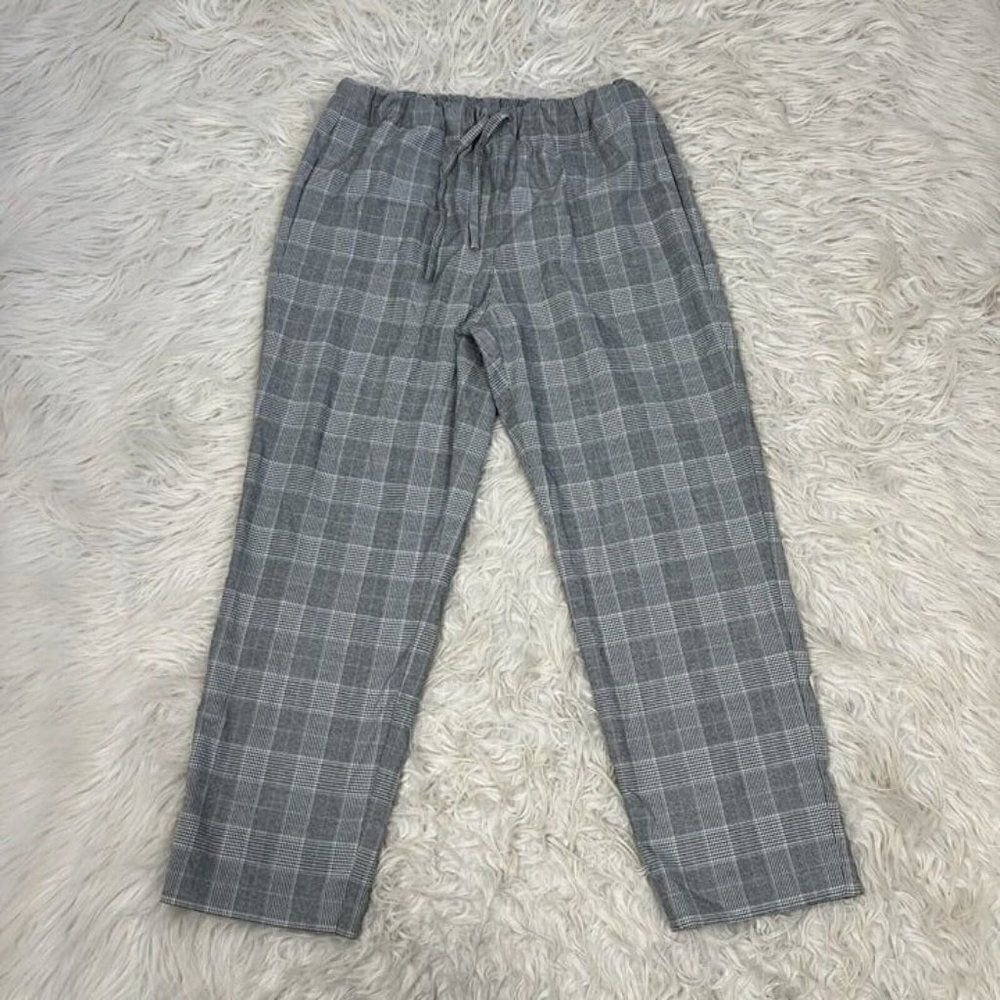 Calvin Klein Grey Plaid Women’s Trouser Jogger Drawstring Work Pants 8 Crop